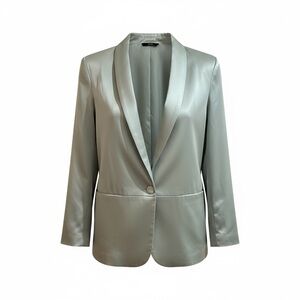 NWOT DREW Satin Open-Front Blazer in Pale Sage Green, Size L